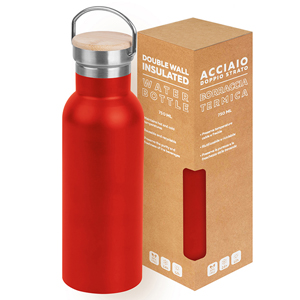 Borraccia termica in acciaio e bamboo da 750 ml OUTDOOR BOTTLE 750 PPC437 - Rosso