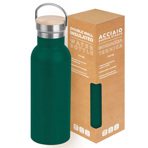 Borraccia termica in acciaio e bamboo da 750 ml OUTDOOR BOTTLE 750 PPC437 - Verde scuro