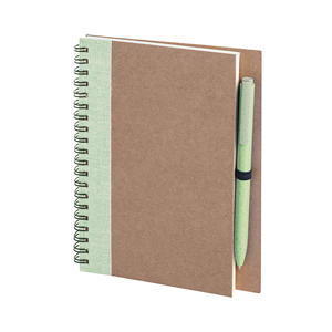Quaderno a spirale con copertina in paglia di fruumento e penna NATURAL NOTES PPH611 - Verde