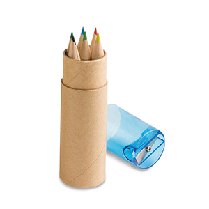 Set di 6 matite colorate con temperino in confezione cilindrica ROLS STR91751 - Blu