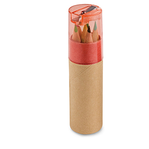 Set di 6 matite colorate con temperino in confezione cilindrica ROLS STR91751 - Rosso