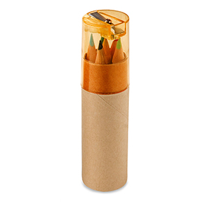 Set di 6 matite colorate con temperino in confezione cilindrica ROLS STR91751 - Arancione