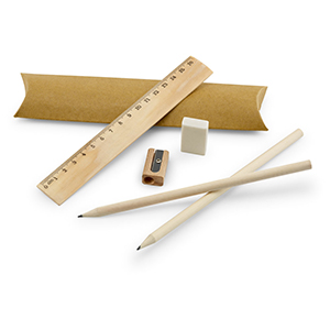 Set scrittura scolastico con righello, matite, gomma e temperino RHOMBUS STR91932 - Naturale