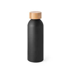 Bottiglia in alluminio con coperchio in bamboo 550 ml QUETA STR94250 - Nero
