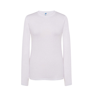 Maglietta personalizzabile da donna maniche lunghe bianca in cotone 145gr JHK REGULAR LADY LONG SLEEVES TSRLCMFLS-B - Bianco