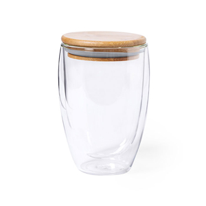 Bicchiere termico con doppia parete in vetro e coperchio in bamboo 350 ml TOBBY MKT1072