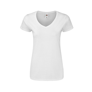 Maglia donna bianca in cotone 140 gr Fruit of the Loom ICONIC V-NECK MKT1319