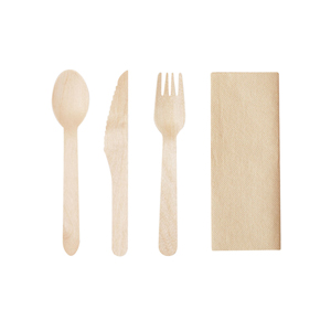 Set di forchetta, cucchiaio e coltello in legno e tovagliolo GRINOX MKT21574