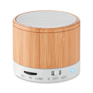 Speaker wireless personalizzato in bamboo ROUND BAMBOO MO9608