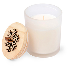 Candela personalizzata in vetro e legno. Aroma vaniglia LILNAX