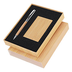 Set da regalo per ufficio con penna e porta carte in metallo e bamboo JARVINER